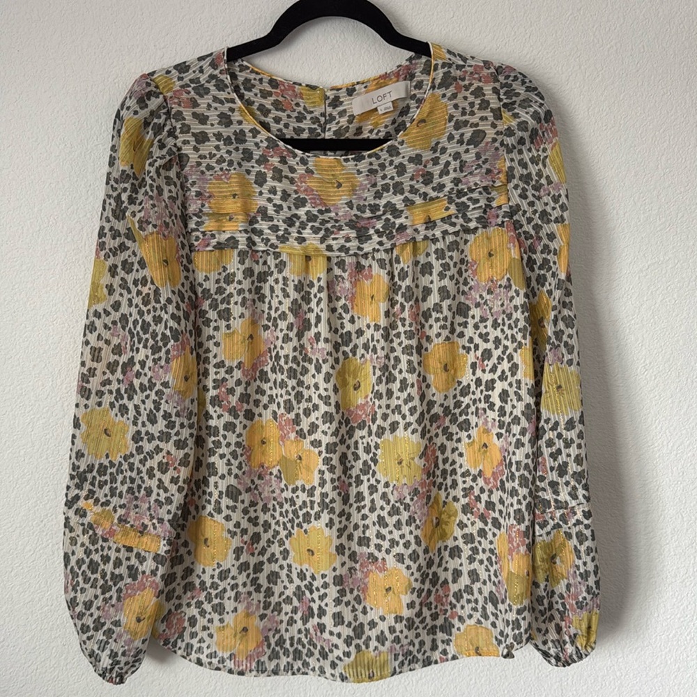 Loft Poppy and Leopard Print Blouse